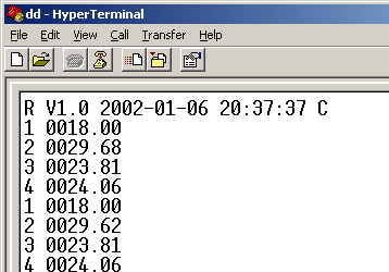Image of data in a Hyperterminal Window